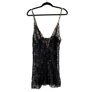 Seven Til Midnight Floral Lace Cheetah Trim Lace up Nightie Slip Dress One Size